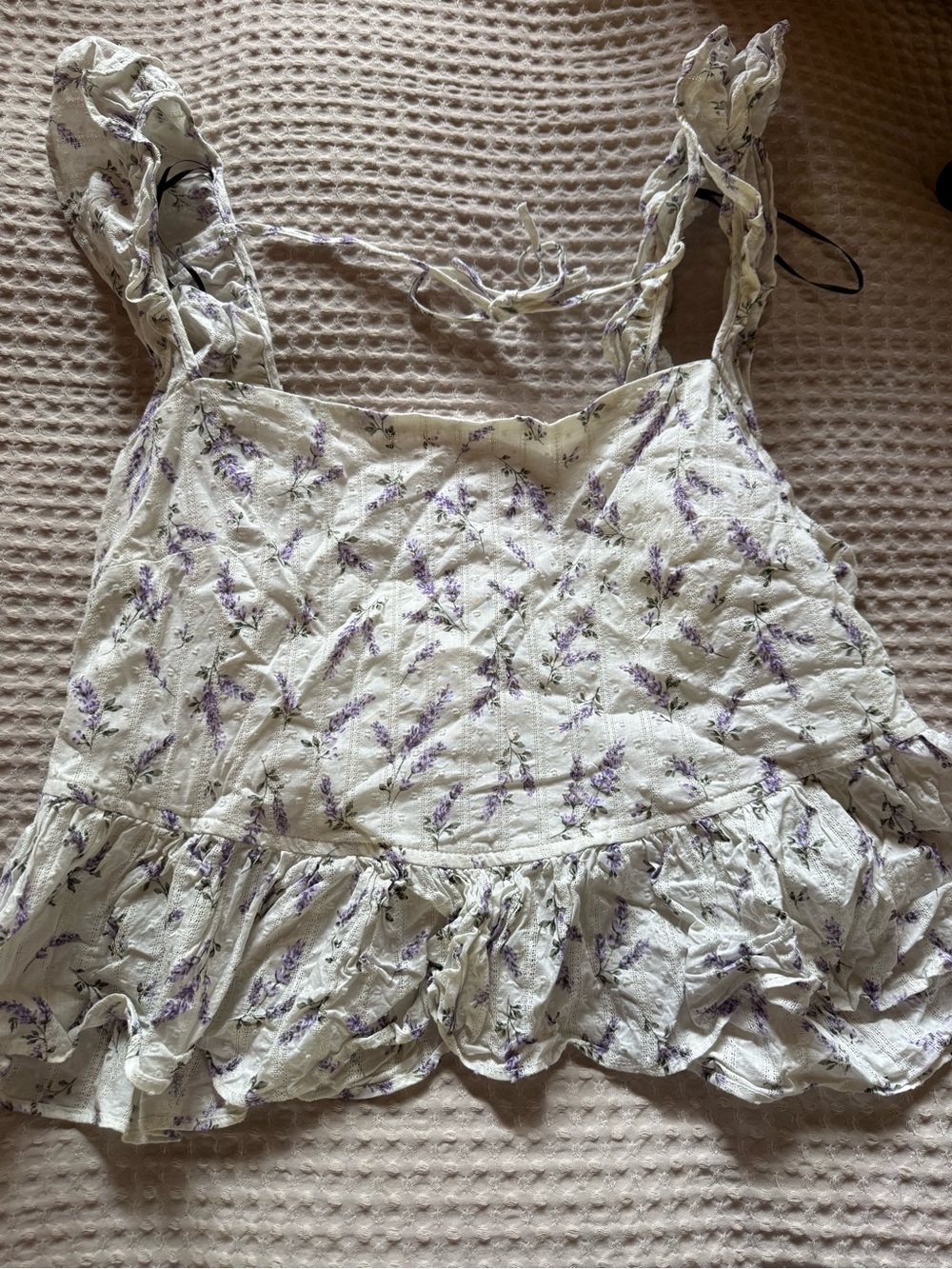 H&M White Floral Ruffle Tie-Strap Camisole